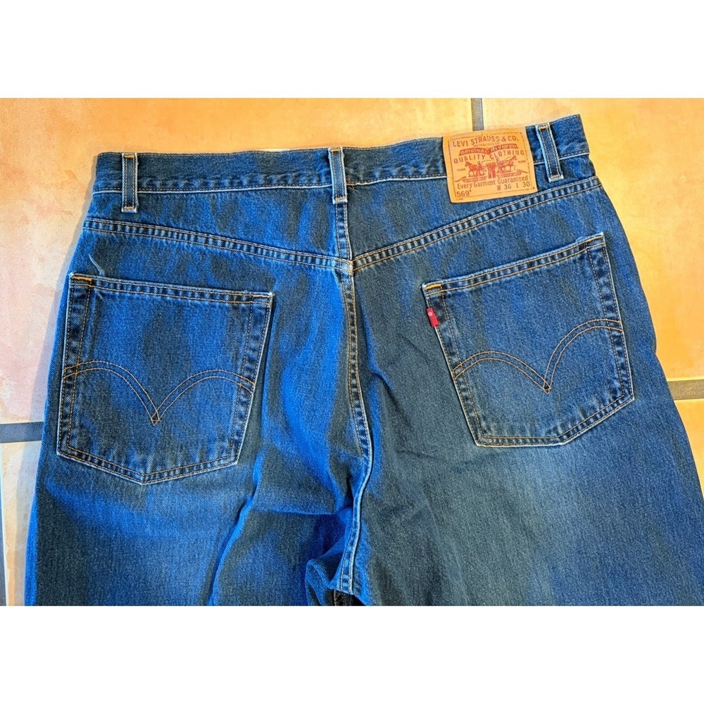 Vintage Levis 569 Straight Loose Fit Jeans 36x30 Dark Indigo Made In Mexico 2003